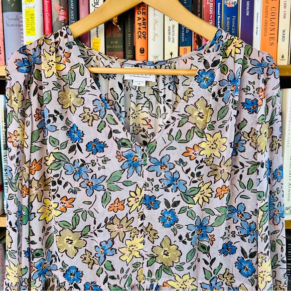 Velvet Graham Spencer Sheer Floral Drawstring Waist Slip Lng Sleeve Midi Dress S - Picture 2 of 16